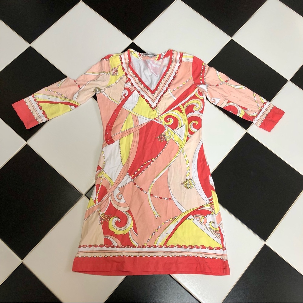 Vintage Coral, Peach & Yellow Dress